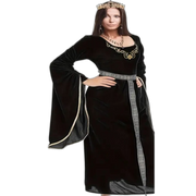 4 Pcs Medieval Princess Dress with Waistband Renaissance Black XXL